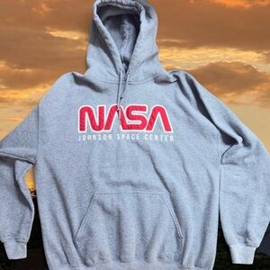 Vtg Inspired NASA Classic Logo Gray Heavy Blend Hooded Sweatshirt Size Adult L